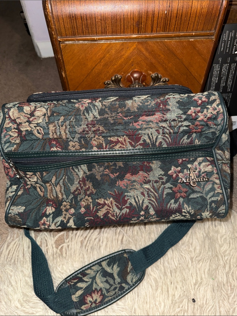 Vintage Atlantic tapestry train case
